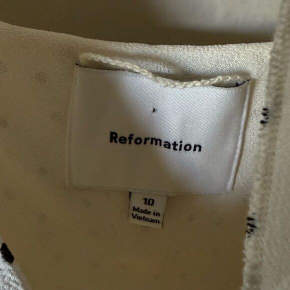 Reformation Iryna Mini Cream Dress Salt Pepper Polka Dots Size 10 - Picture 11 of 11